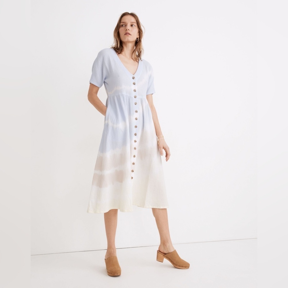 Madewell Tie-Dye Lightspun Button-Front Midi Dress Size XXS